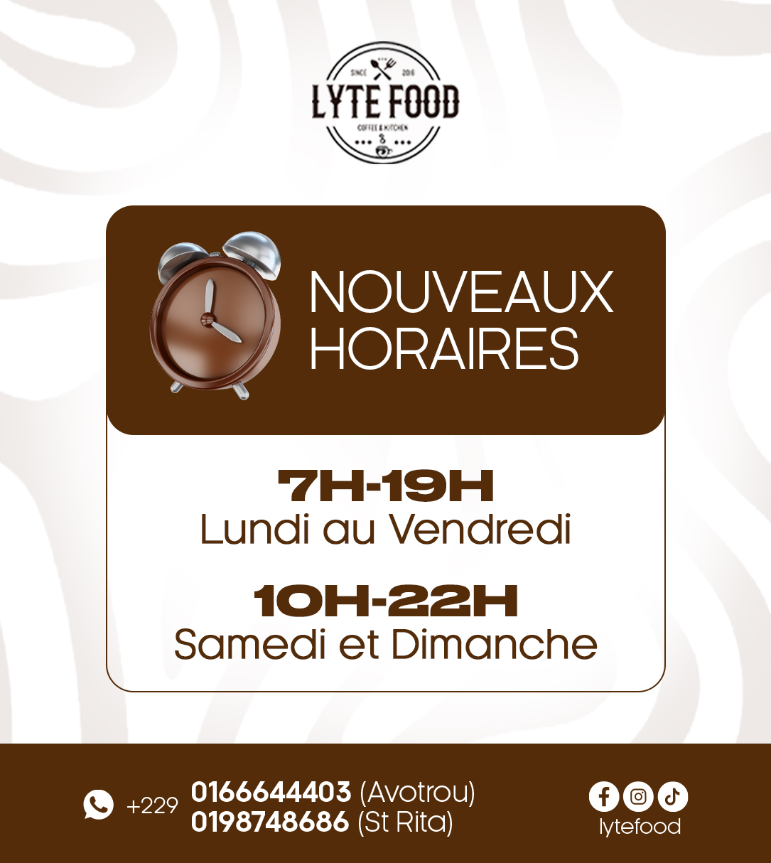 Mise à jour des horaires LYTE FOOD